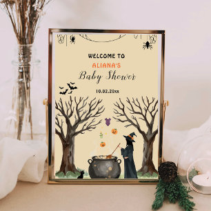 Halloween Cauldron Spooky Baby Shower Welcome Poster