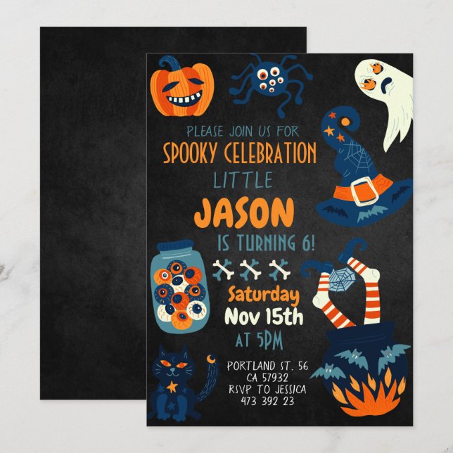 Halloween Cauldron Witch Birthday Invitation (Front/Back)