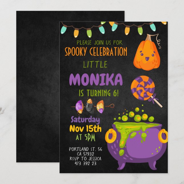 Halloween Cauldron Witch Birthday Invitation (Front/Back)