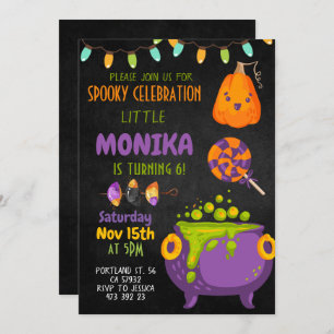 Halloween Cauldron Witch Birthday Invitation