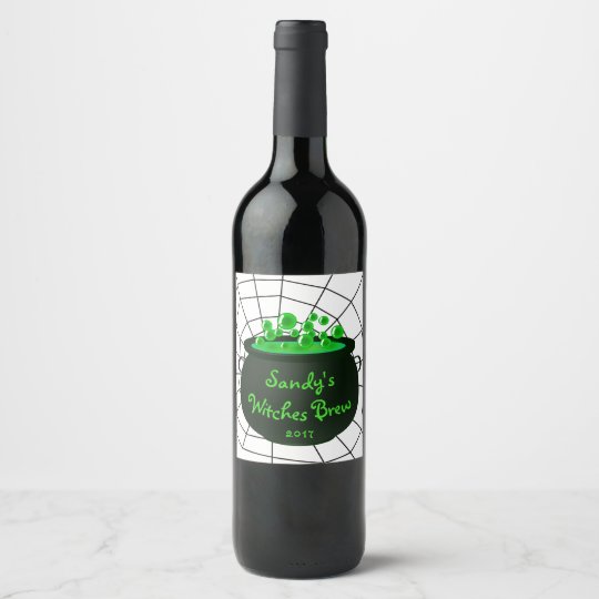 Halloween Cauldron Witches Brew Cobweb Wine Label