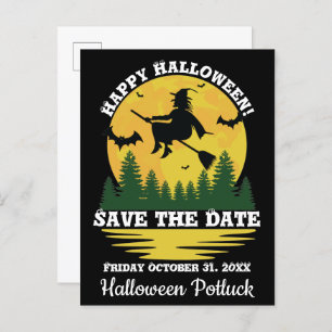 Halloween Caution Witch Crossing Flying Broomstick Announcement Postcard