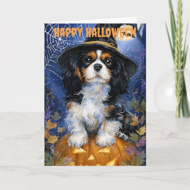 Halloween Cavalier King Charles Spaniel Dog Holiday Card (Front)