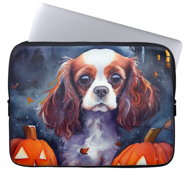 Halloween Cavalier King Charles Spaniel Pumpkins Laptop Sleeve (Front)