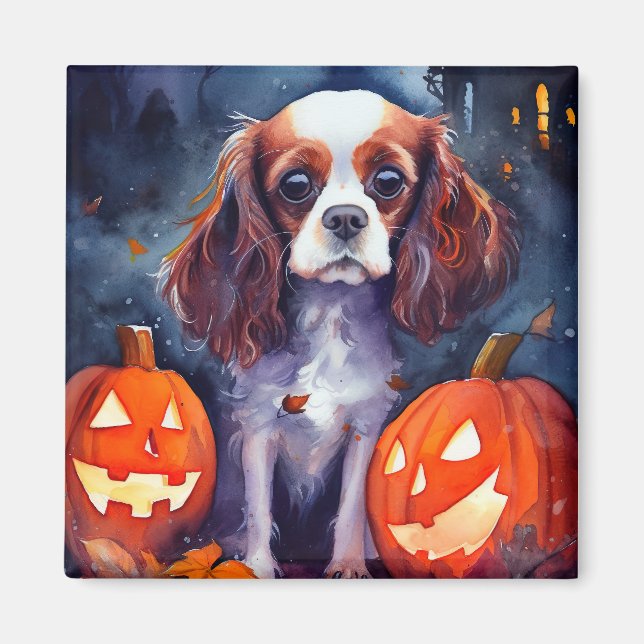 Halloween Cavalier King Charles Spaniel Pumpkins Magnet (Front)