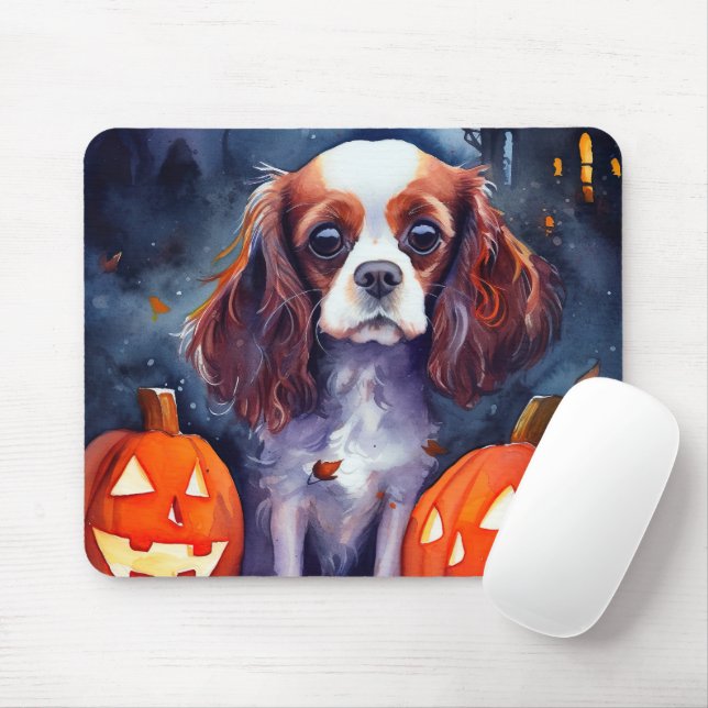 Halloween Cavalier King Charles Spaniel Pumpkins Mouse Mat (With Mouse)