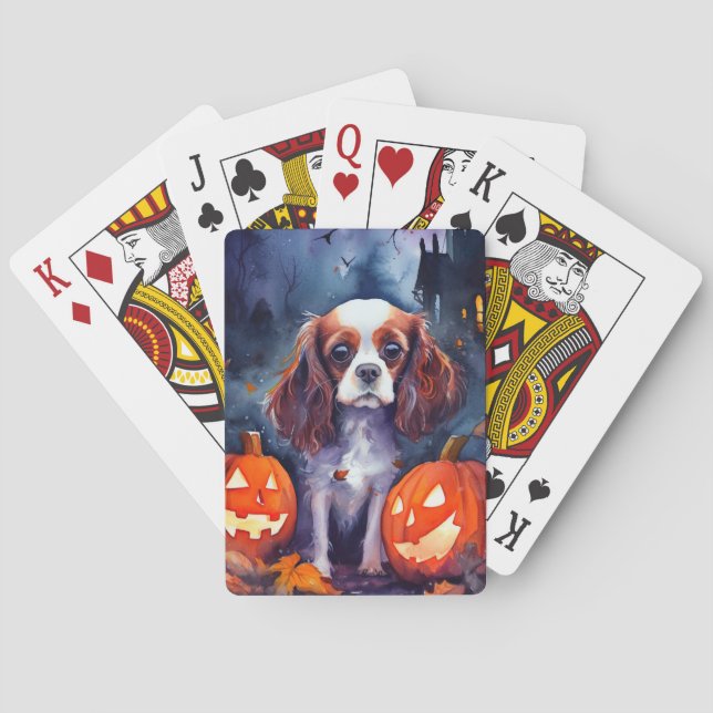Halloween Cavalier King Charles Spaniel Pumpkins Playing Cards (Back)