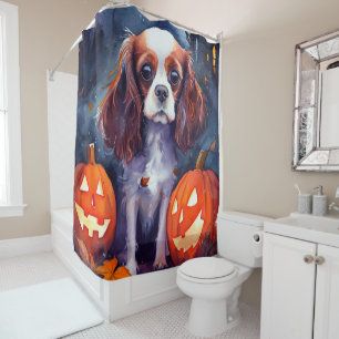 Halloween Cavalier King Charles Spaniel Pumpkins Shower Curtain