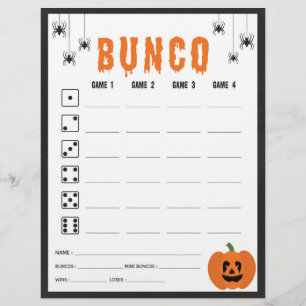 Halloween Celebration Bunco Game Score Card