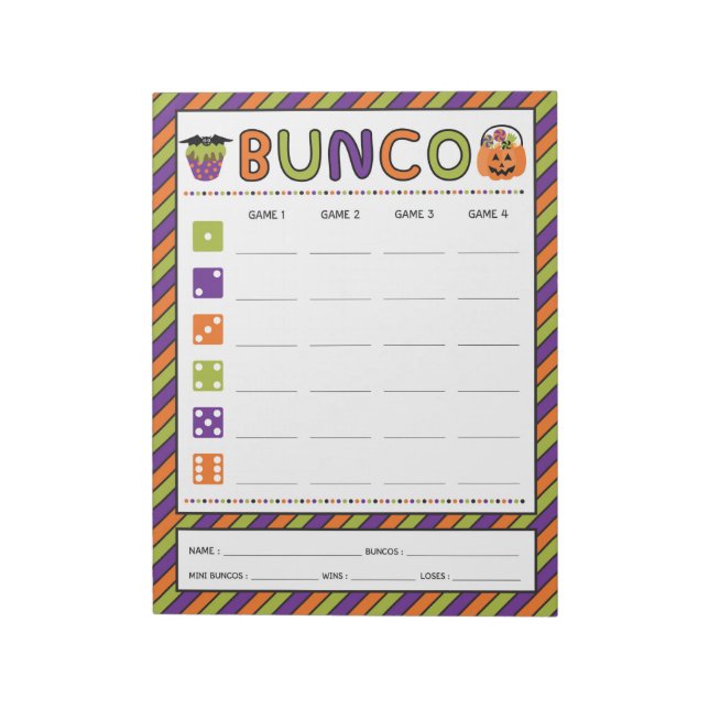 Halloween Celebration Bunco Game Score Card Notepad (Rotated)
