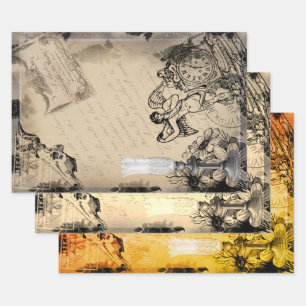 Halloween Celebration Time Vintage Ephemera Wrapping Paper Sheet