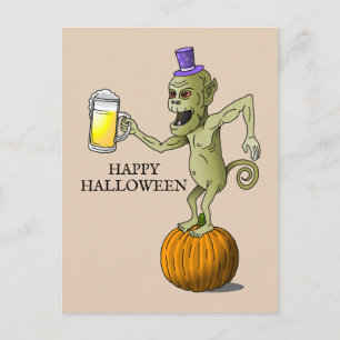 Halloween celebration with a nice glass of beer holiday postcard