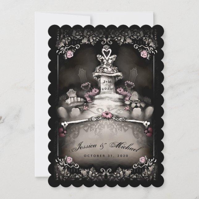 Halloween Cemetery Love "Together With" Wedding Invitation (Front)