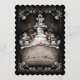Halloween Cemetery Love "Together With" Wedding Invitation