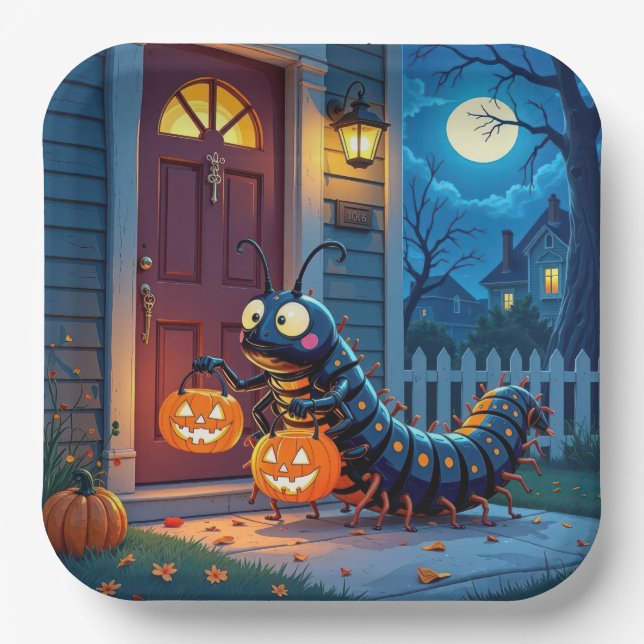 Halloween Centipede Trick or Treating Paper Plate (Front)