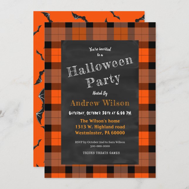 Halloween Chalkboard  Invitation (Front/Back)