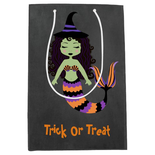 Halloween Chalkboard Mermaid Witch gift bag favour (Front)