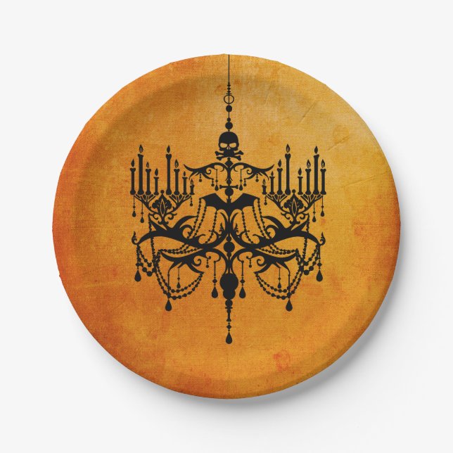 Halloween Chandelier Black and Orange Paper Plates (Front)