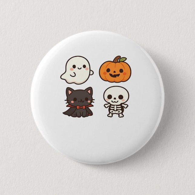 Halloween Characters – Ghost, Pumpkin, Black Cat & 6 Cm Round Badge (Front)
