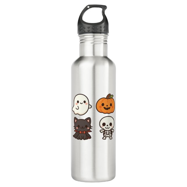 Halloween Characters � Ghost, Pumpkin, Black Cat & 710 Ml Water Bottle (Front)