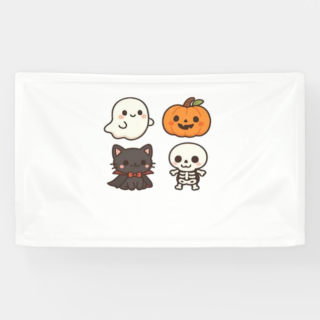 Halloween Characters – Ghost, Pumpkin, Black Cat & Banner (Horizontal)