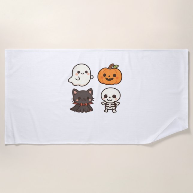 Halloween Characters – Ghost, Pumpkin, Black Cat & Beach Towel (Front)