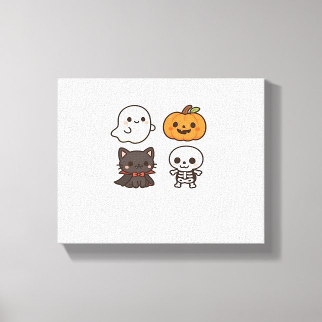 Halloween Characters – Ghost, Pumpkin, Black Cat & Canvas Print (Front)
