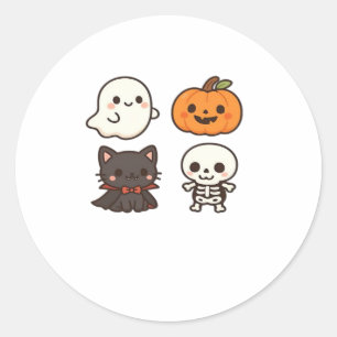 Halloween Characters – Ghost, Pumpkin, Black Cat & Classic Round Sticker