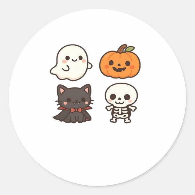 Halloween Characters – Ghost, Pumpkin, Black Cat & Classic Round Sticker (Front)