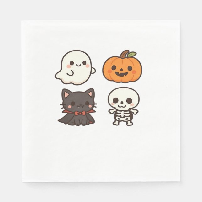Halloween Characters – Ghost, Pumpkin, Black Cat & Napkin (Front)