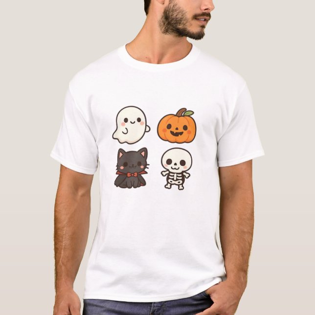 Halloween Characters � Ghost, Pumpkin, Black Cat & T-Shirt (Front)