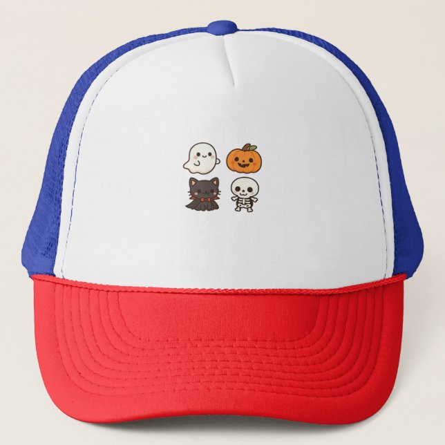 Halloween Characters � Ghost, Pumpkin, Black Cat & Trucker Hat (Front)