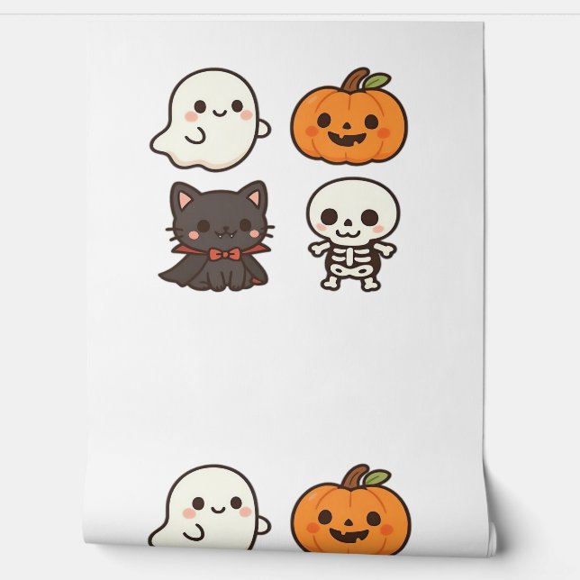 Halloween Characters – Ghost, Pumpkin, Black Cat & Wallpaper (Unrolling)