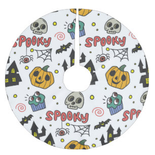 Halloween Characters: Whimsical Seamless Pattern Brushed Polyester Tree Skirt