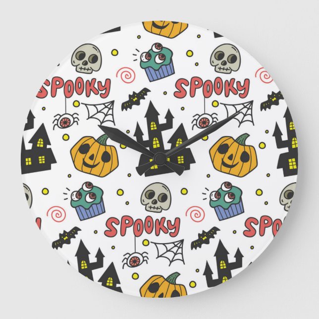 Halloween Characters: Whimsical Seamless Pattern Large Clock (Front)