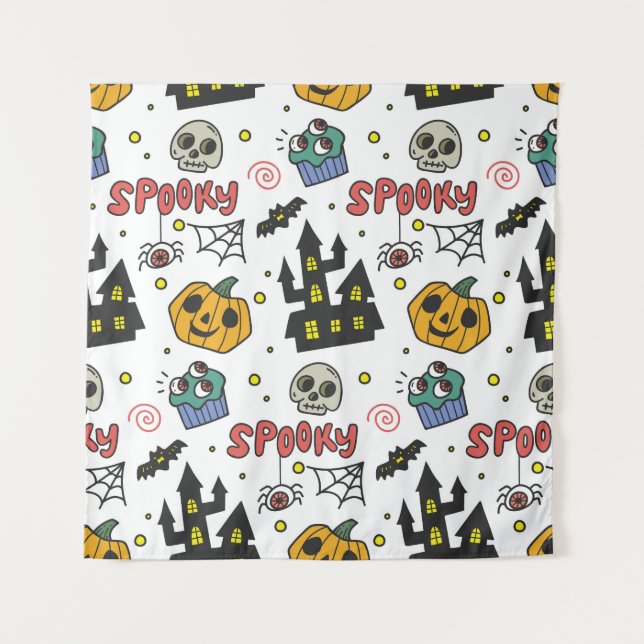 Halloween Characters: Whimsical Seamless Pattern Tapestry (Front)