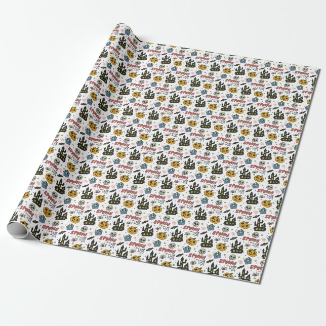 Halloween Characters: Whimsical Seamless Pattern Wrapping Paper (Unrolled)