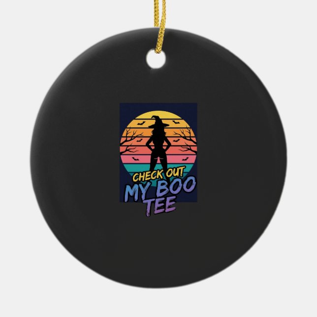Halloween Check Out My Boo Tee Design_1 Ceramic Tree Decoration (Front)