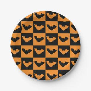 Halloween Checkers Pattern with Bats Paper Plate