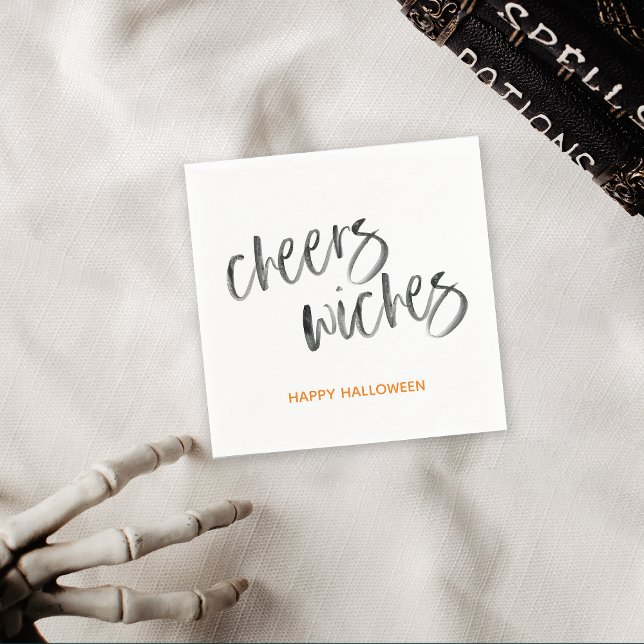 Halloween Cheers Witches Watercolor Script Napkin (Cheers Witches Cocktail Napkins)