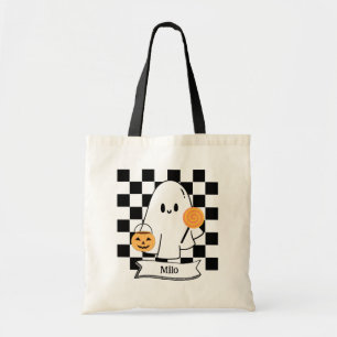 Halloween Chequered Ghost Kids Candy Tote Bag