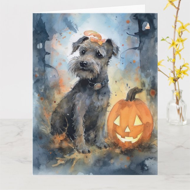 Halloween Chesapeake Bay Terrier With Pumpkins Card (Yellow Flower)