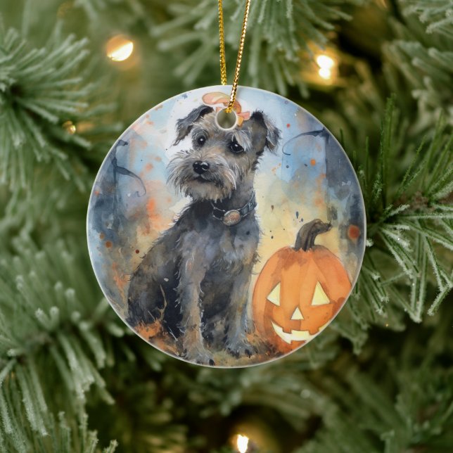 Halloween Chesapeake Bay Terrier With Pumpkins Ceramic Tree Decoration (Tree)