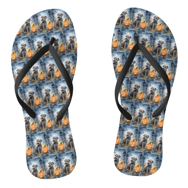 Halloween Chesapeake Bay Terrier With Pumpkins Flip Flops (Footbed)