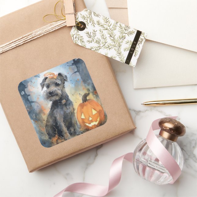 Halloween Chesapeake Bay Terrier With Pumpkins Square Sticker (Gifting)