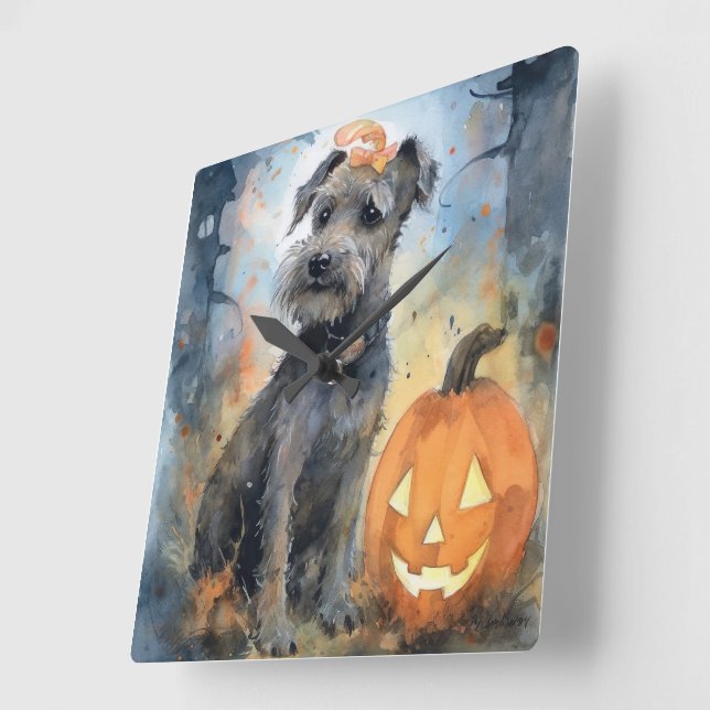 Halloween Chesapeake Bay Terrier With Pumpkins Square Wall Clock (Angle)