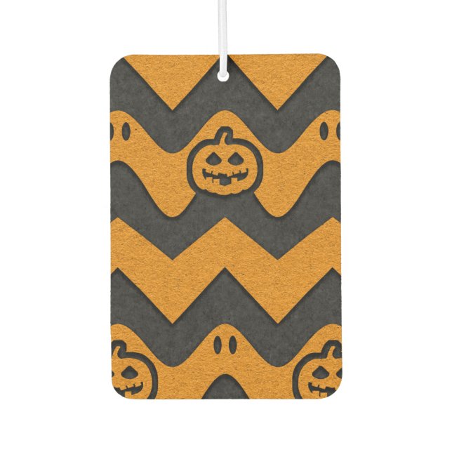 Halloween Chevron Pattern with Ghosts and Pumpkins Car Air Freshener (Front)