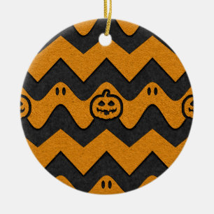 Halloween Chevron Pattern with Ghosts and Pumpkins Ceramic Tree Decoration