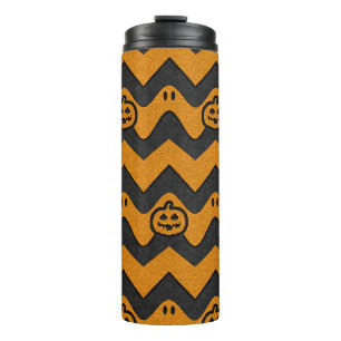 Halloween Chevron Pattern with Ghosts and Pumpkins Thermal Tumbler