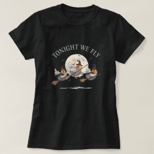 Halloween Chicken Witches Soaring in Moonlight T-Shirt